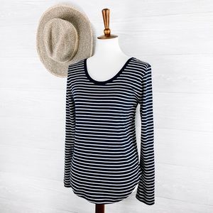 NWOT LOFT Navy and White Scoop Neck Long Sleeve